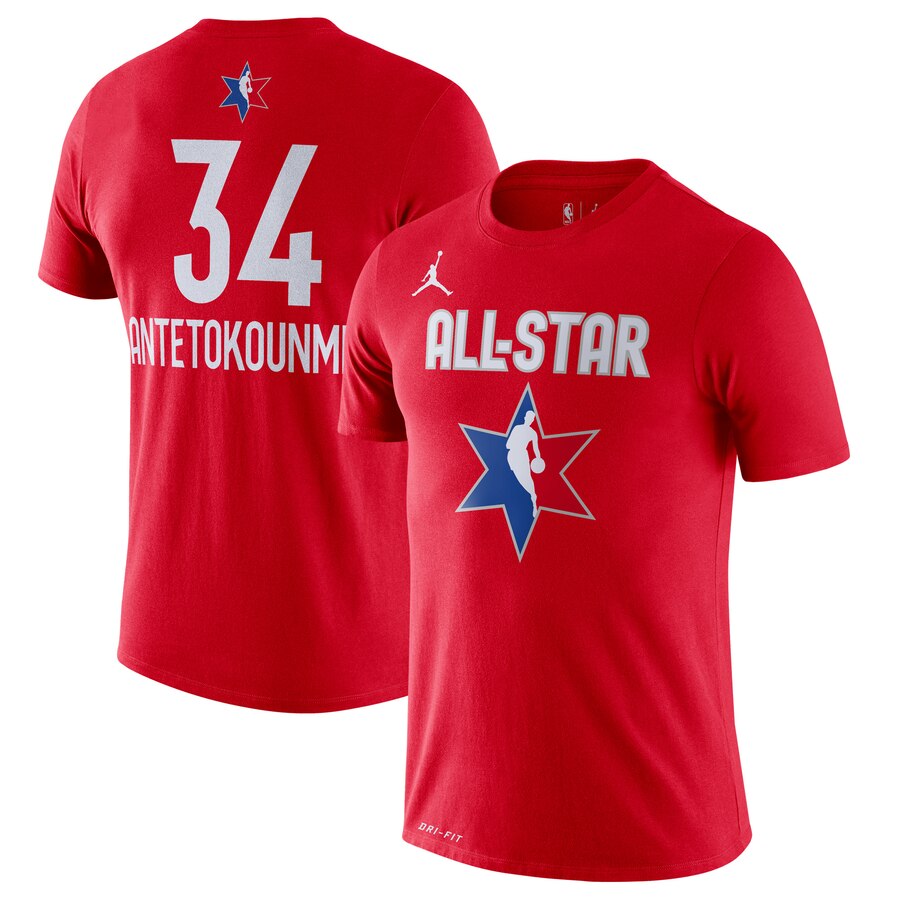 Men Giannis Antetokounmpo Jordan Brand 2020 NBA AllStar Game Name & Number Player TShirt  Red